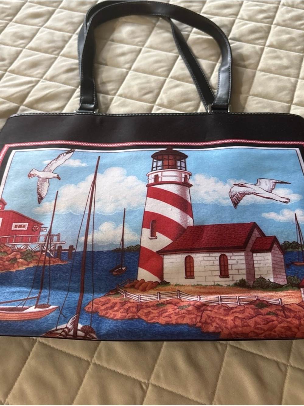 Sea Lighthouse Canvas Tote Bag - Red & Blue Home Art